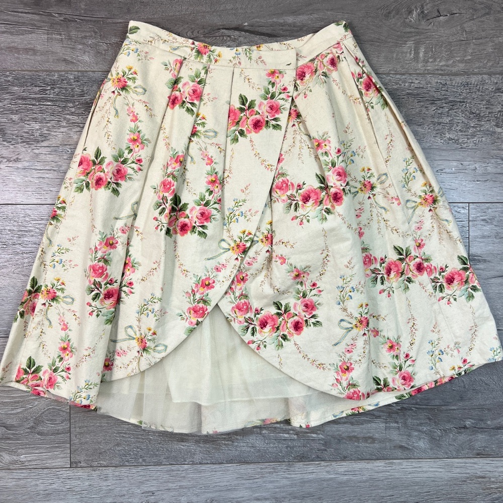 Anthropologie Manoush English Rose Floral Tulle A-line Wrap Skirt 40 / US 8